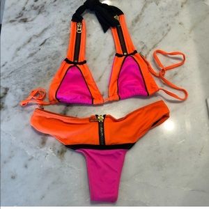 Beach Bunny Color Block Thong Bikini Small NWOT